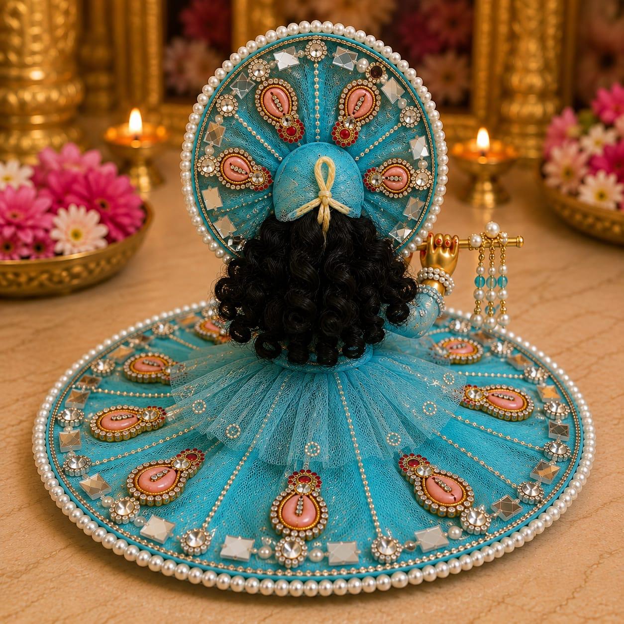 Premium Royal Blue Pearl Work Laddu Gopal Poshak Set | Designer Shringar Dress