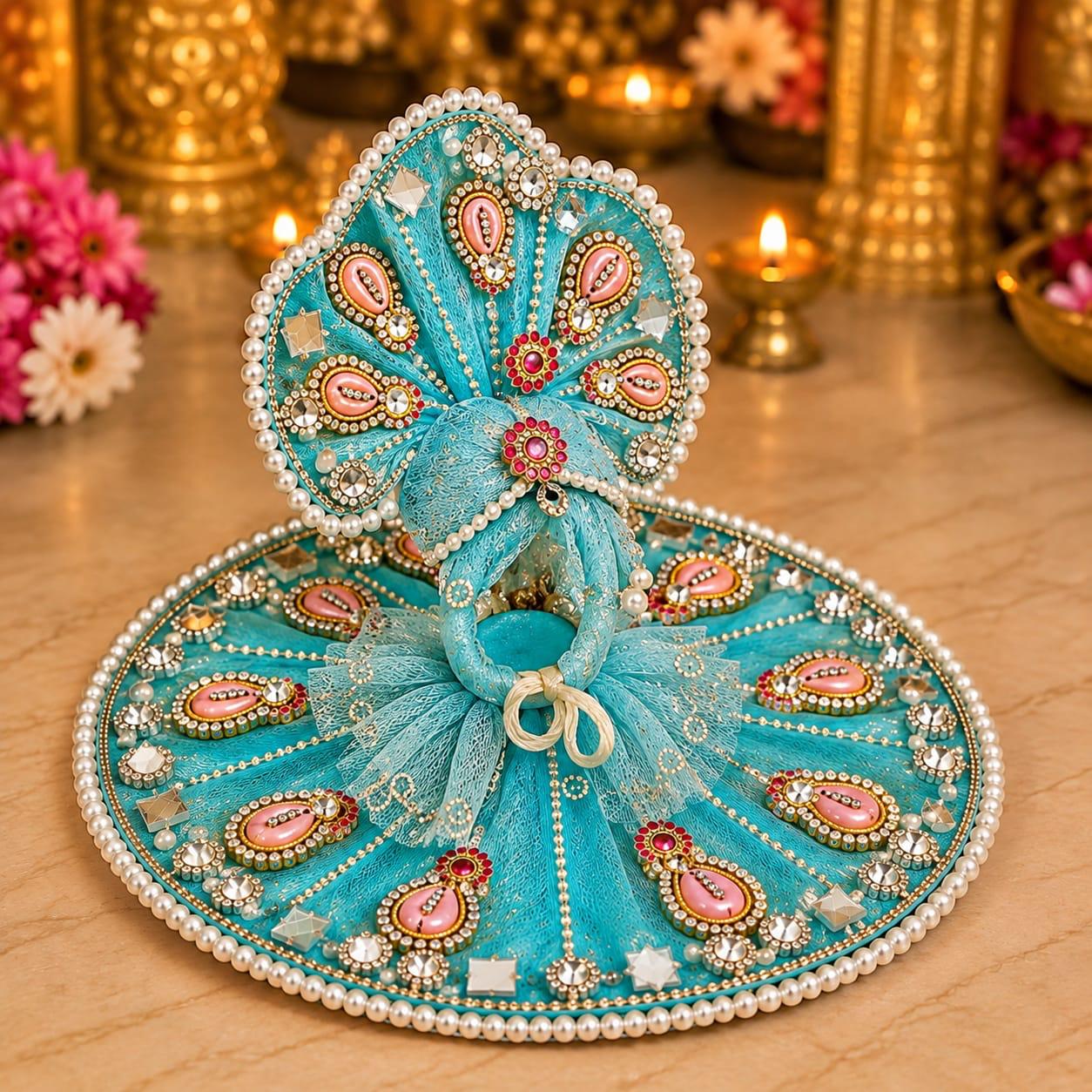 Premium Royal Blue Pearl Work Laddu Gopal Poshak Set | Designer Shringar Dress