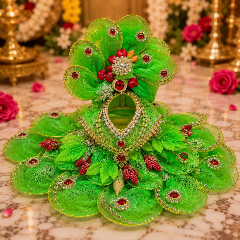 Premium Green Floral Laddu Gopal Poshak | Designer Pearl & Stone Work Shringar Dress