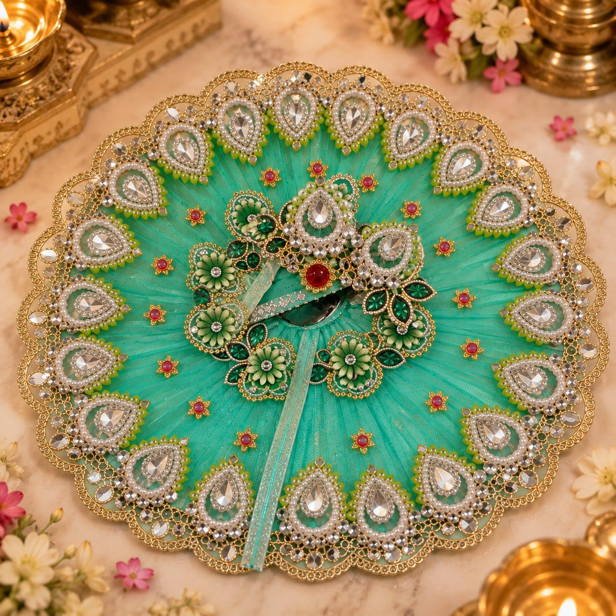 Premium Turquoise Laddu Gopal Poshak | Designer Pearl & Stone Work Krishna Shringar Dress