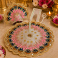 Designer Shree Krishna Poshak with Peacock Feather Mukut – Pink & White