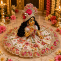 Premium Cream & Red Laddu Gopal Poshak | Designer Floral Embroidery & Zari Work Shringar Dress