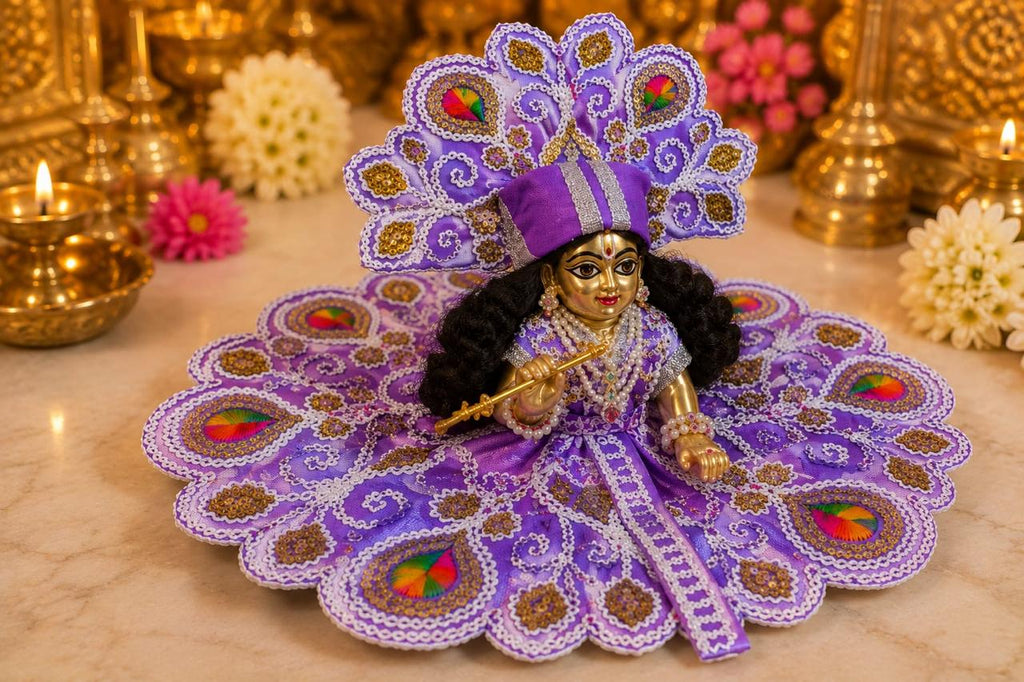 Premium Purple Laddu Gopal Poshak | Designer Peacock Motif Embroidery Shringar Dress