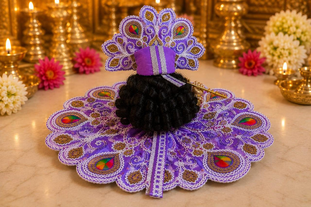 Premium Purple Laddu Gopal Poshak | Designer Peacock Motif Embroidery Shringar Dress