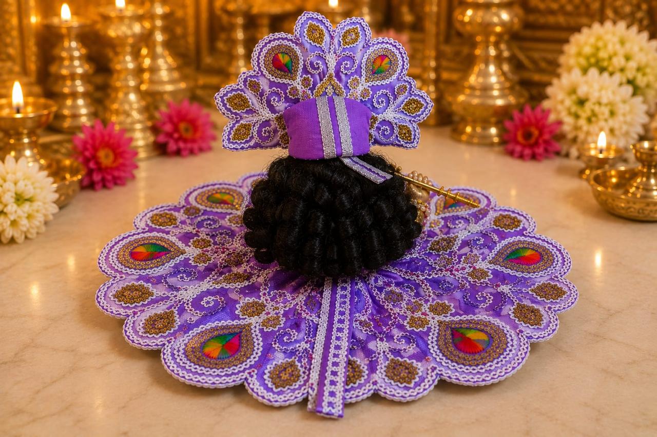 Premium Purple Laddu Gopal Poshak | Designer Peacock Motif Embroidery Shringar Dress