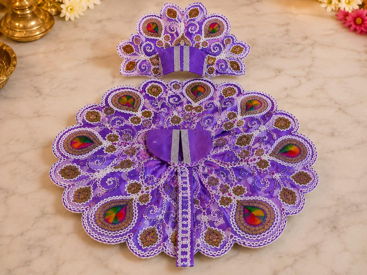 Premium Purple Laddu Gopal Poshak | Designer Peacock Motif Embroidery Shringar Dress