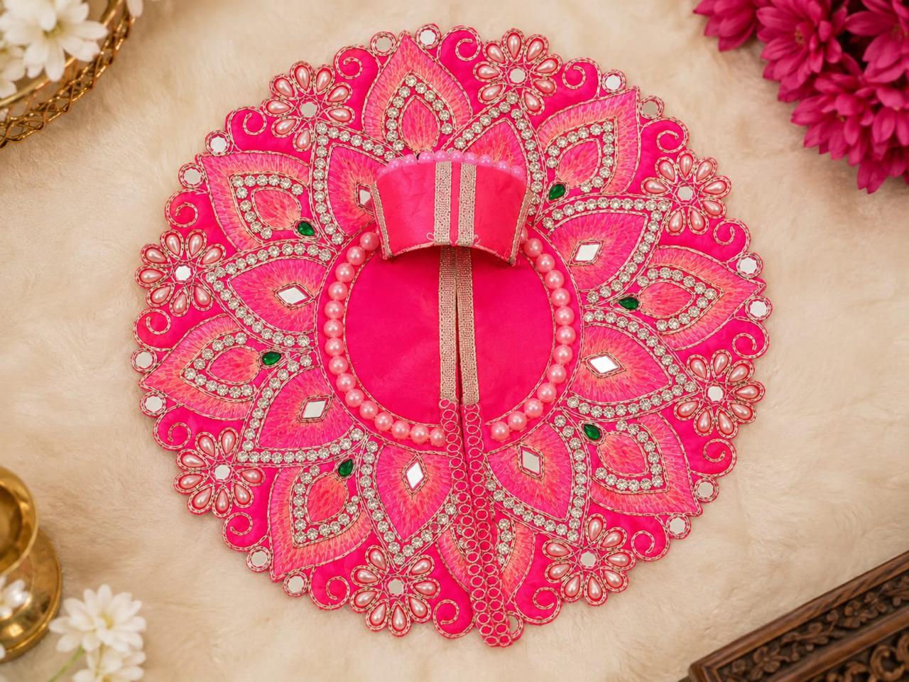 Premium Pink Laddu Gopal Poshak | Designer Floral & Stone Work Krishna Shringar Dress