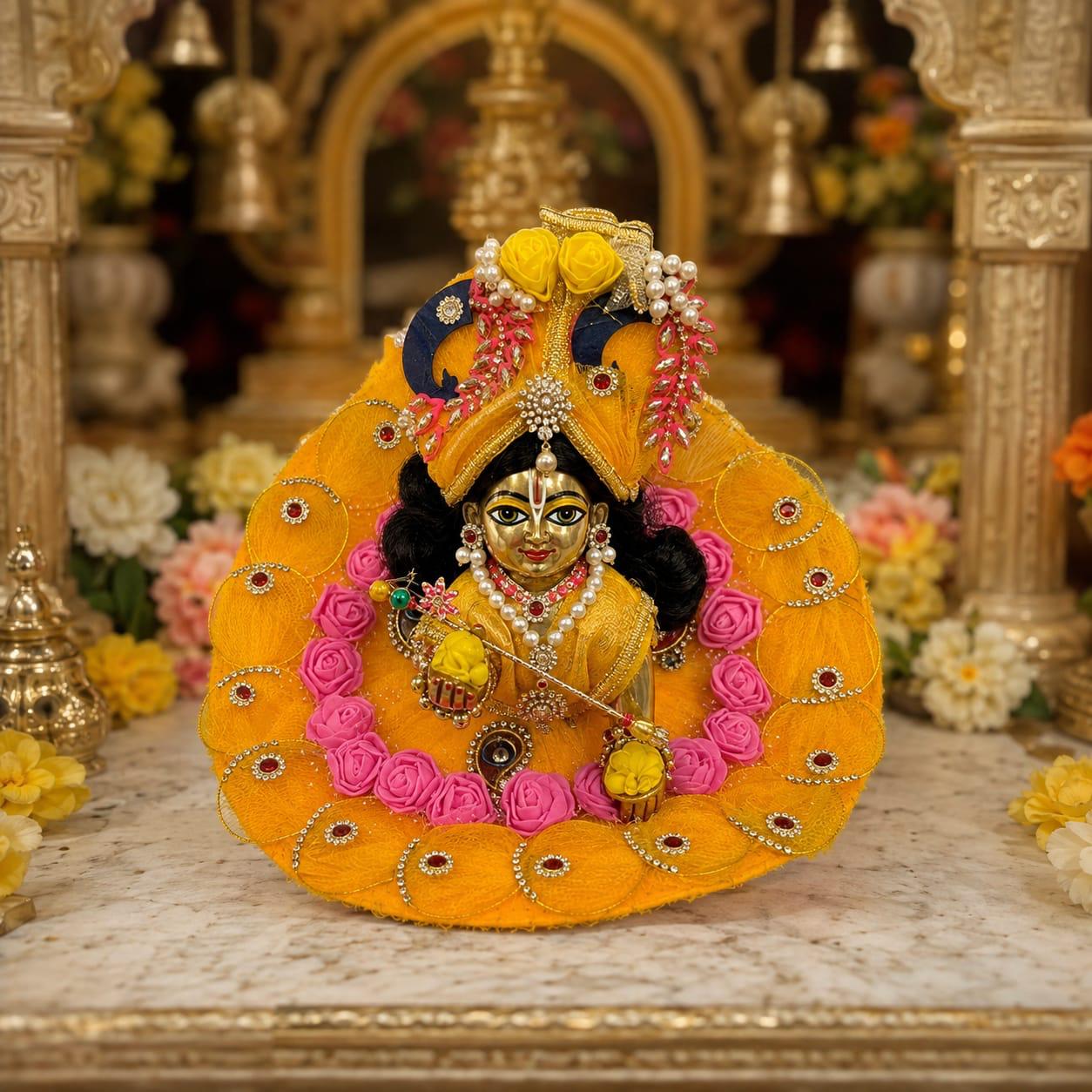Yellow & Pink Floral Laddu Gopal Poshak | Designer Phool Shringar Dress for Kanha Ji