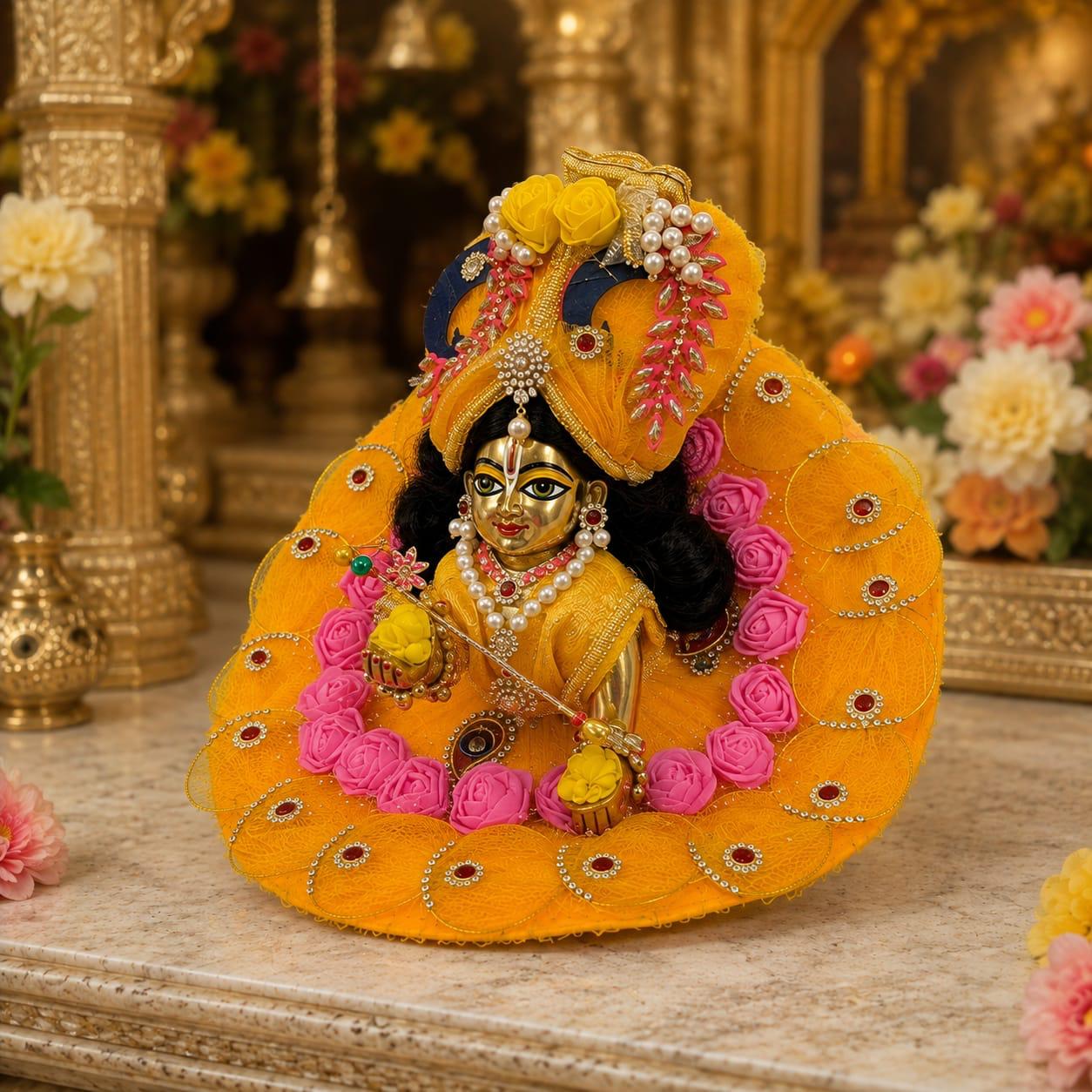 Yellow & Pink Floral Laddu Gopal Poshak | Designer Phool Shringar Dress for Kanha Ji