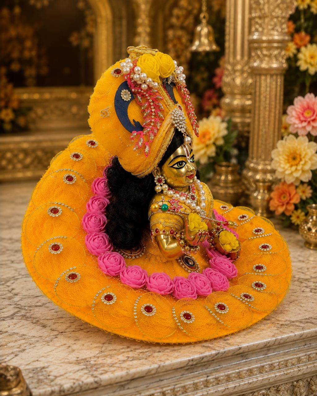 Yellow & Pink Floral Laddu Gopal Poshak | Designer Phool Shringar Dress for Kanha Ji