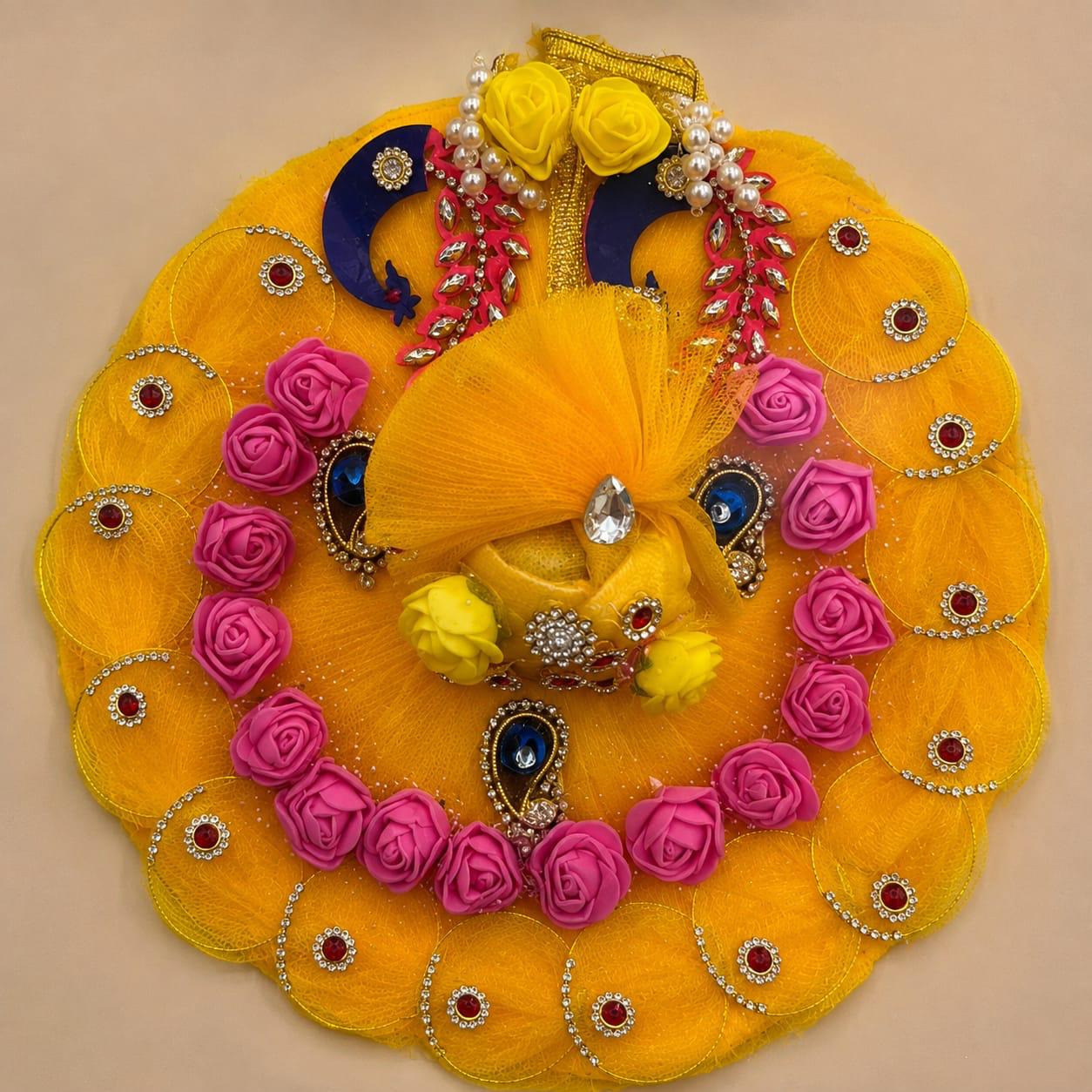 Yellow & Pink Floral Laddu Gopal Poshak | Designer Phool Shringar Dress for Kanha Ji