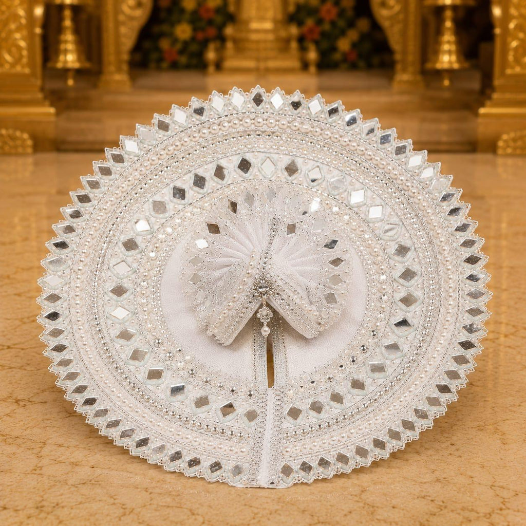 Premium White Laddu Gopal Poshak | Pearl & Mirror Work Designer Krishna Dress