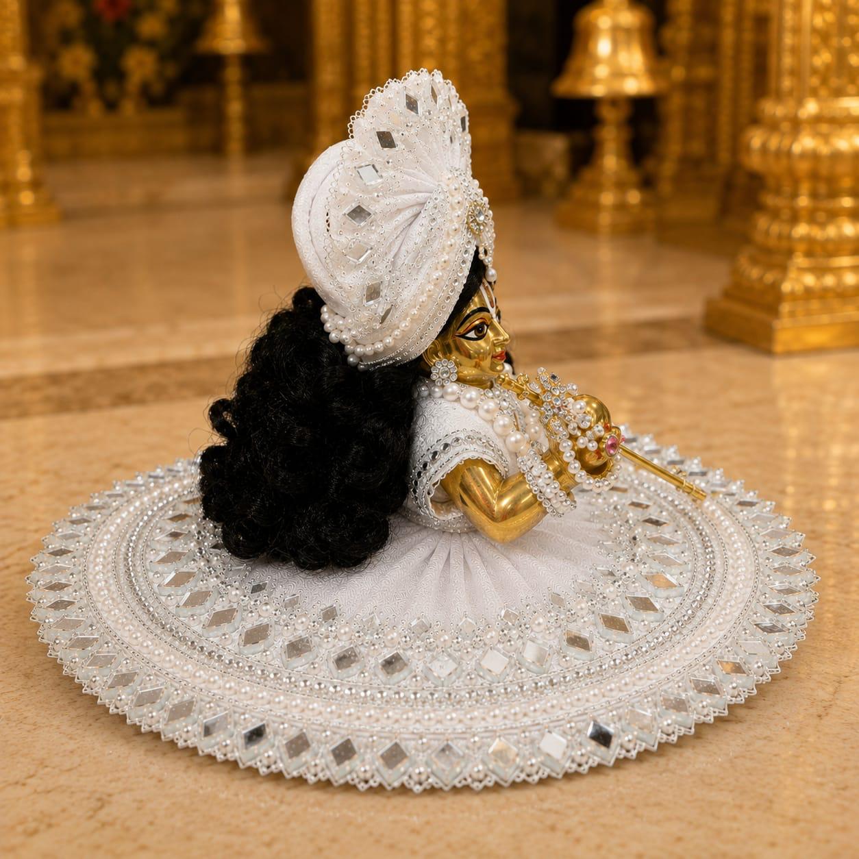 Premium White Laddu Gopal Poshak | Pearl & Mirror Work Designer Krishna Dress
