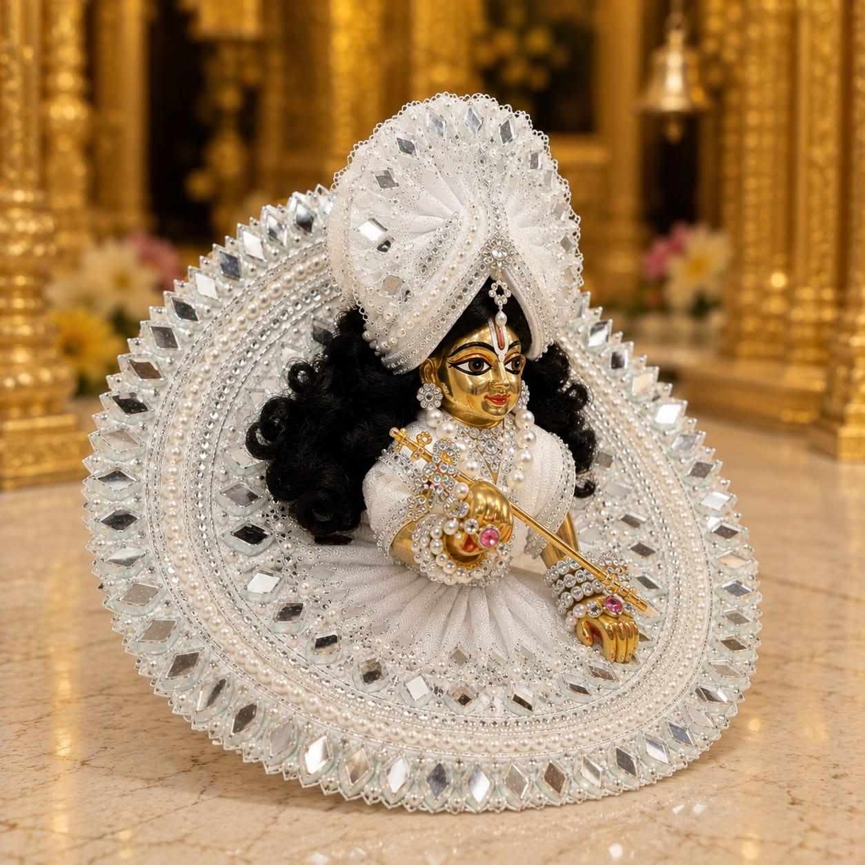 Premium White Laddu Gopal Poshak | Pearl & Mirror Work Designer Krishna Dress