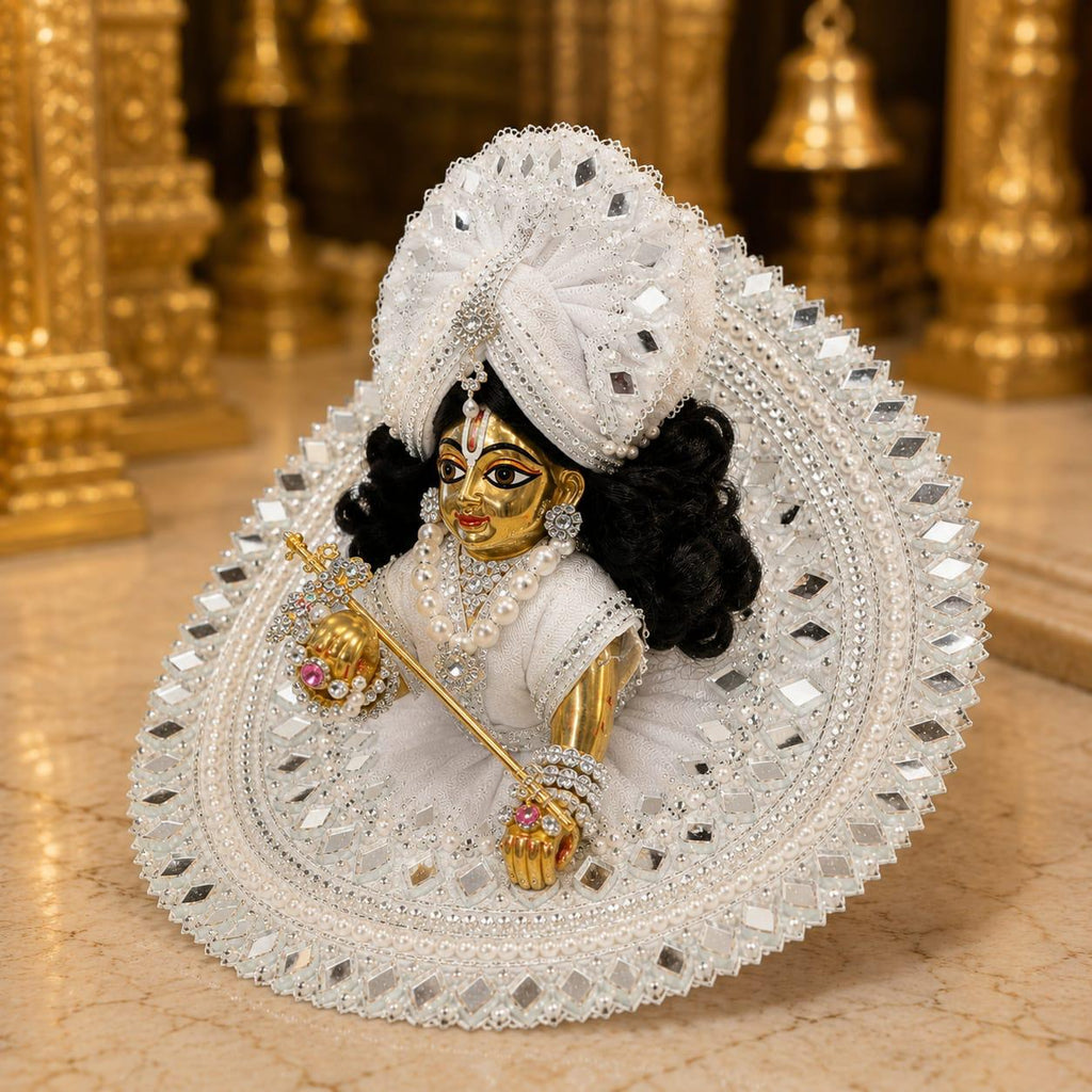Premium White Laddu Gopal Poshak | Pearl & Mirror Work Designer Krishna Dress