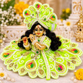 Laddu Gopal Green Peacock Design Designer Poshak with Mukut